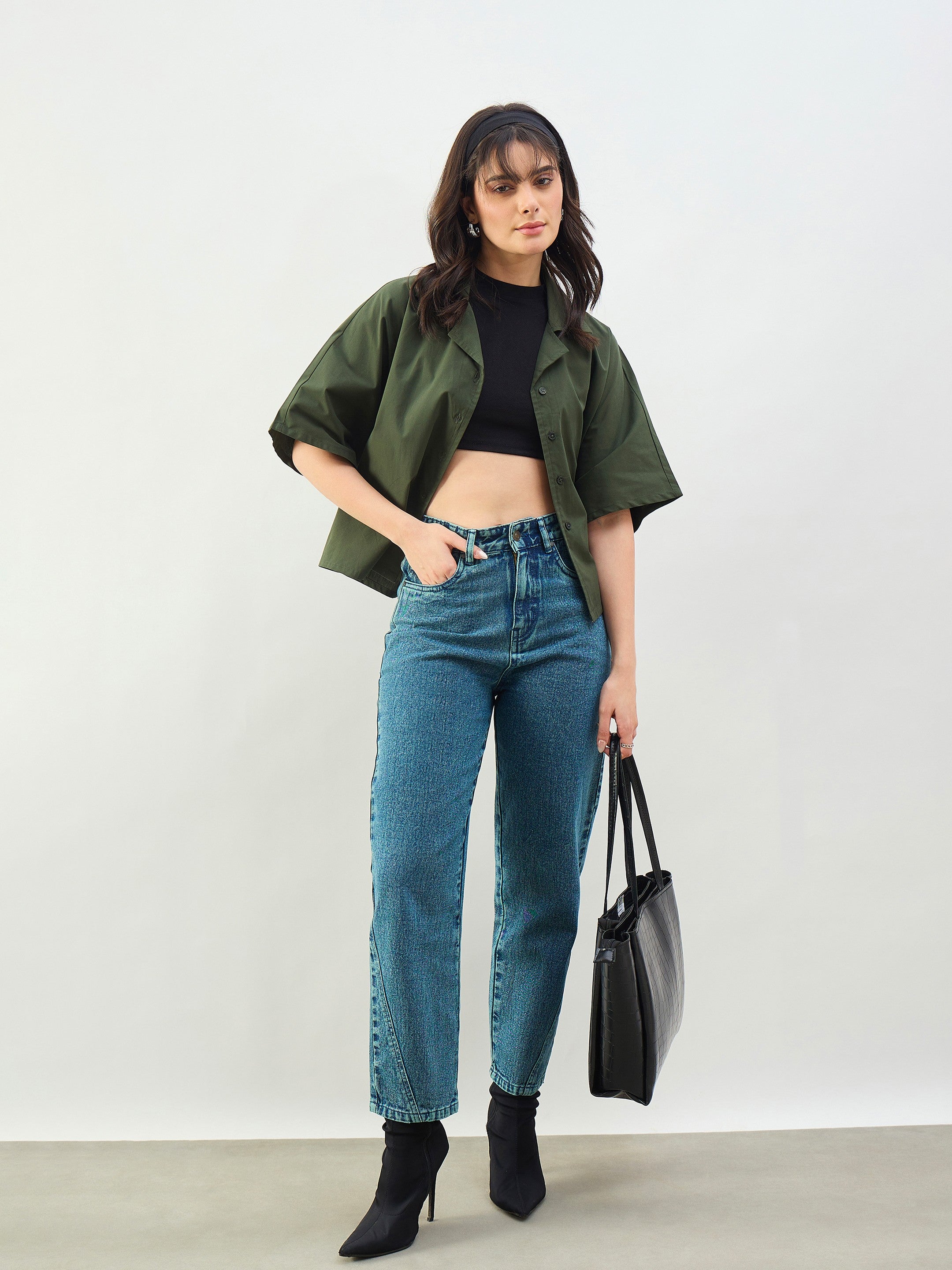 Women Green Wash Balloon Fit Jeans