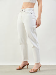 Women White Barrel Fit High Rise Jeans