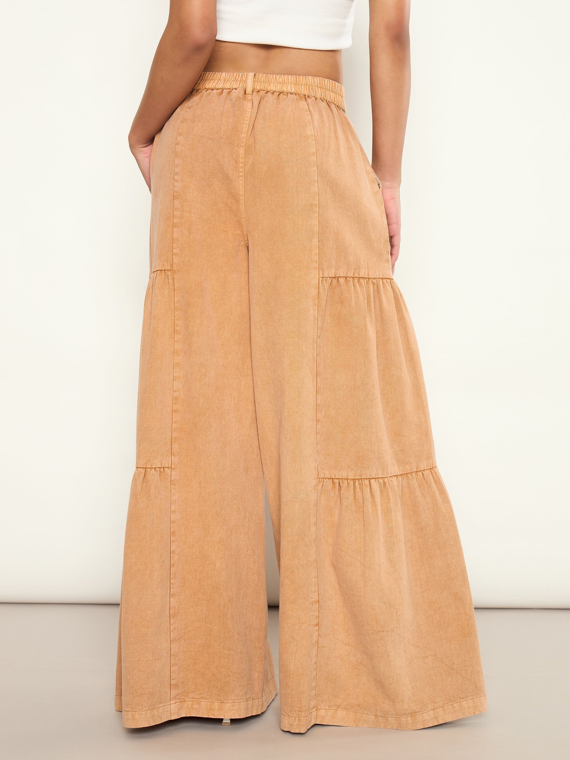 Beige Overdyed Front Gathered Flared Jeans SASSAFRAS