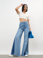 Women Blue Blast Side Colour Blocking Flared Jeans