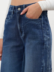 Women Navy Side Colour Blocking Flared Jeans