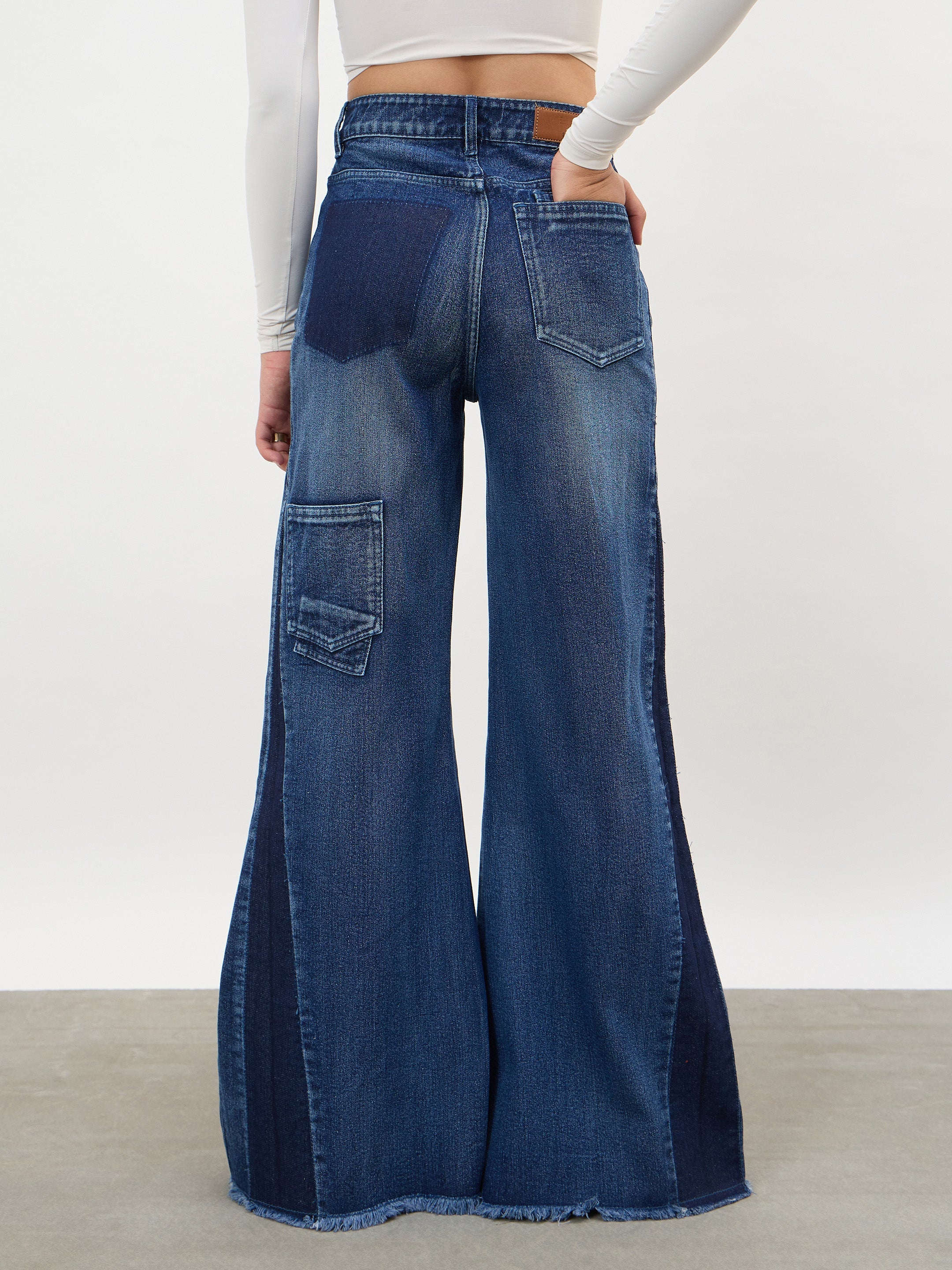 Women Navy Side Colour Blocking Flared Jeans
