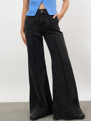 Women Black Wash Front Seam Bell Bottom Jeans