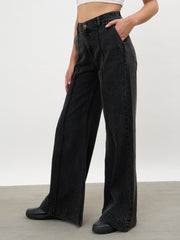 Women Black Wash Front Seam Bell Bottom Jeans