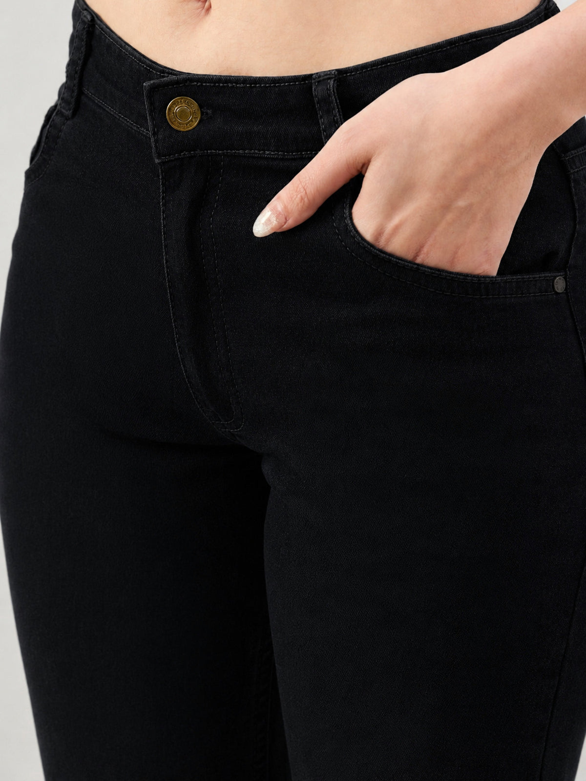 Jet Black Button-at-Hem Boot Cut Jeans-SASSAFRAS BASICS