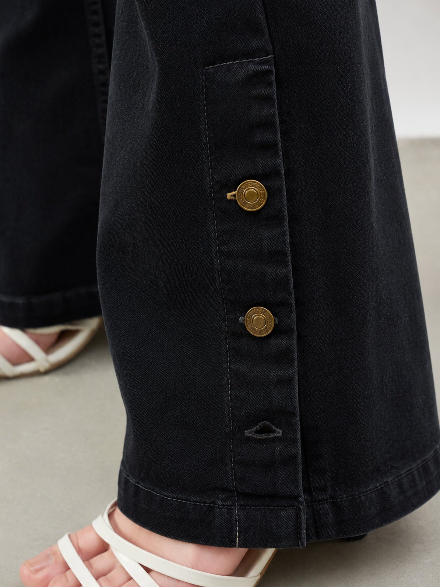 Jet Black Button-at-Hem Boot Cut Jeans-SASSAFRAS BASICS