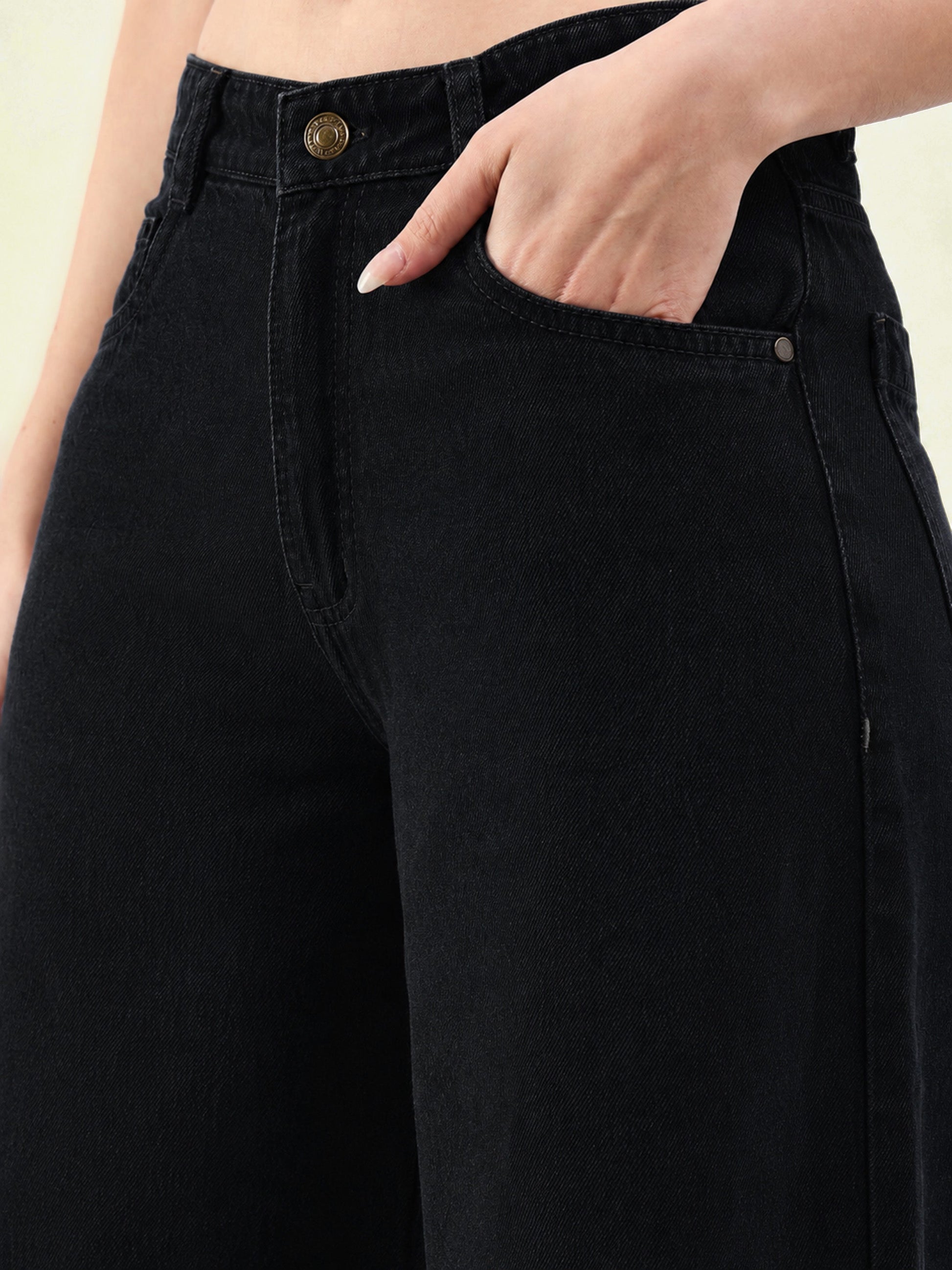 Jet Black Low Waist Wide Leg Jeans -SASSAFRAS BASICS