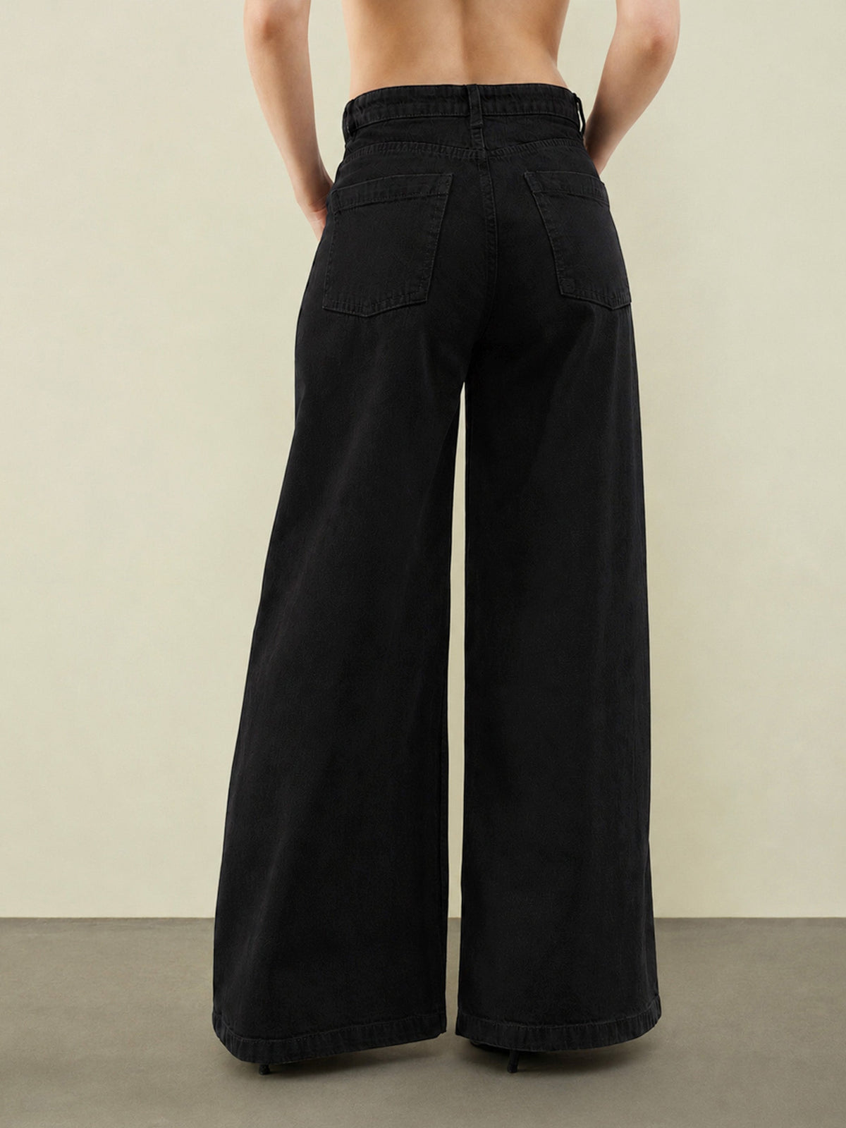Jet Black Low Waist Wide Leg Jeans -SASSAFRAS BASICS