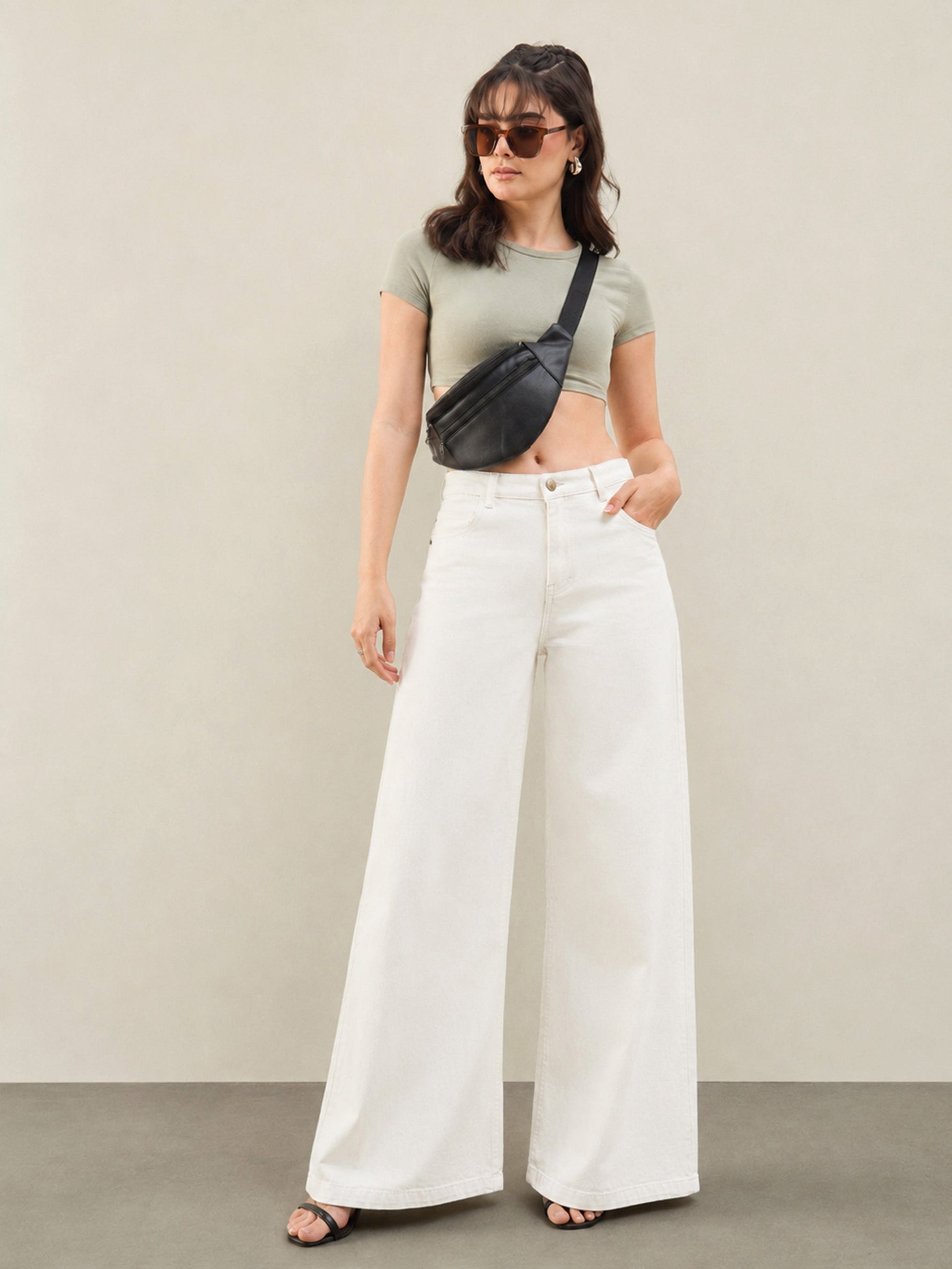 White Low Waist Wide Leg Jeans -SASSAFRAS BASICS