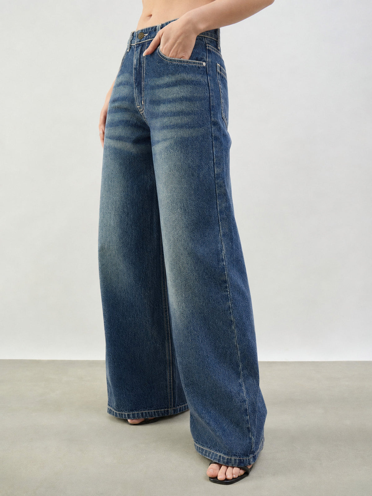 Blue Whisker Low Waist Wide Leg Jeans -SASSAFRAS BASICS