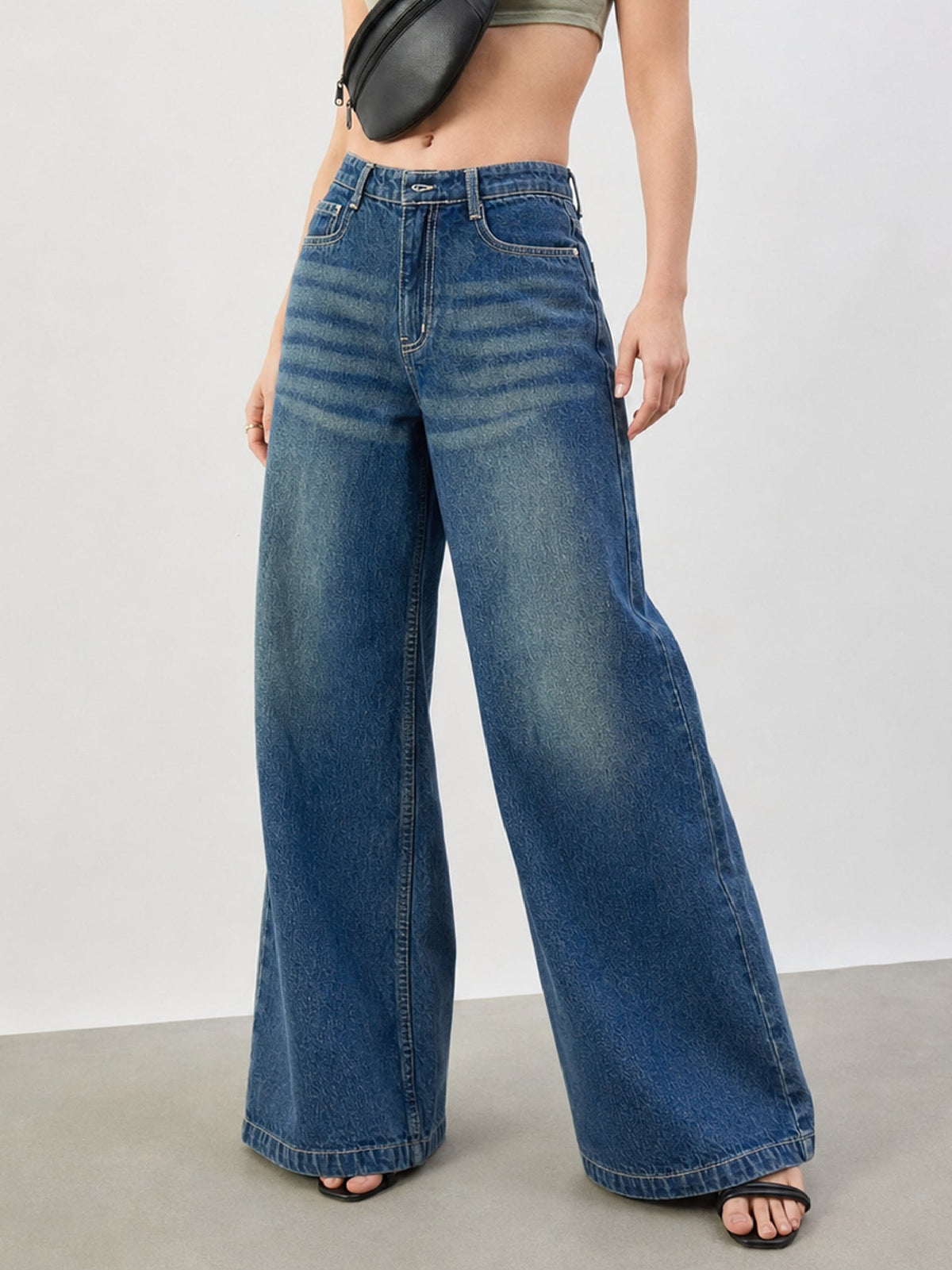 Blue Whisker Low Waist Wide Leg Jeans -SASSAFRAS BASICS