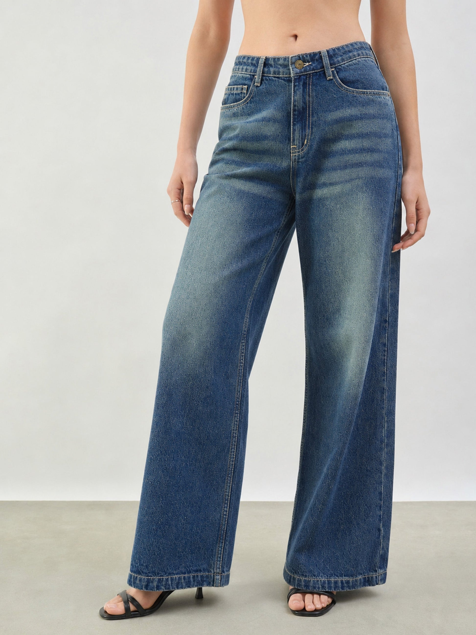 Blue Whisker Low Waist Wide Leg Jeans -SASSAFRAS BASICS