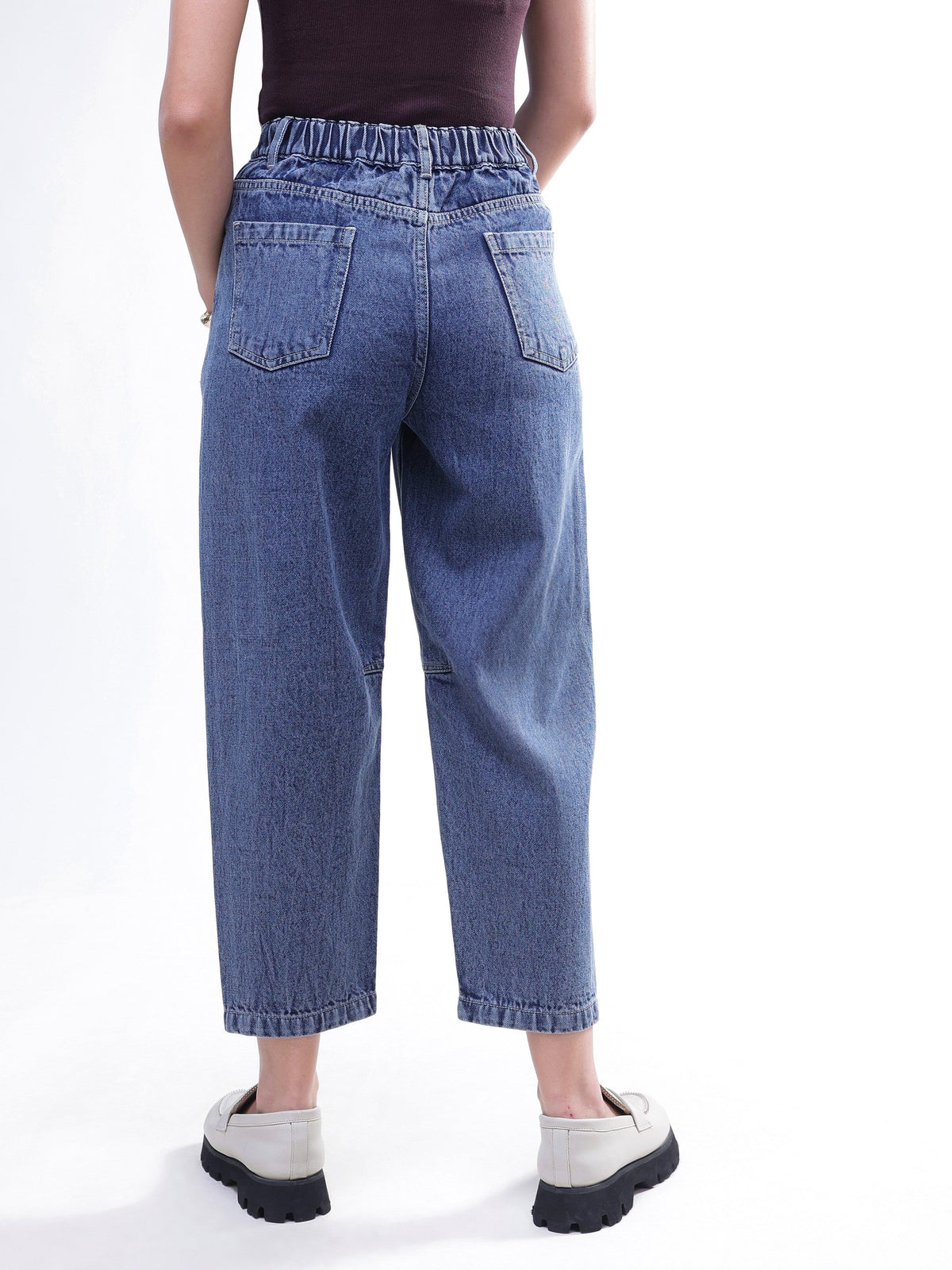 Light Blue Wash Whisker Front Seam Balloon Fit Jeans-SASSAFRAS BASICS