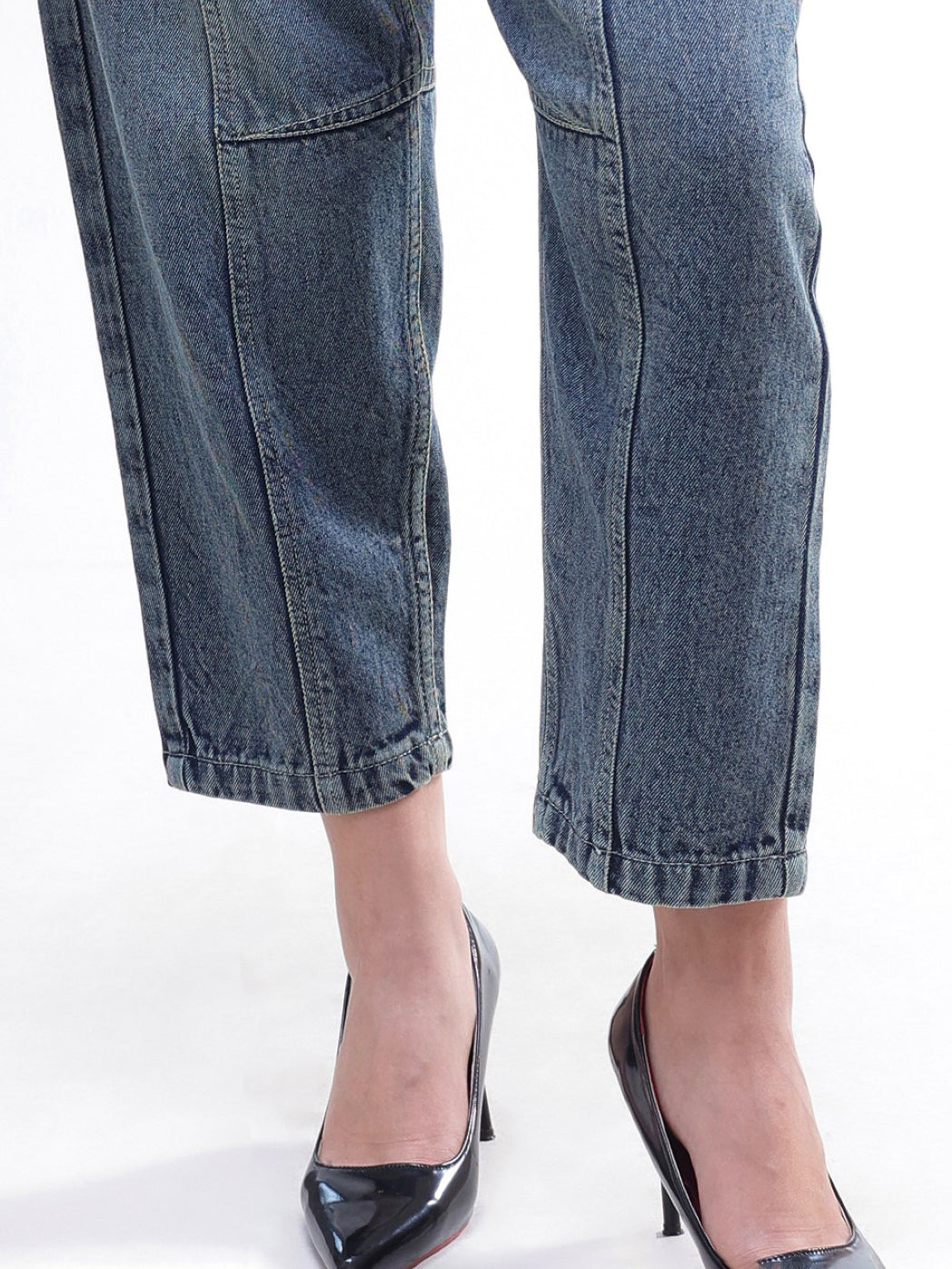 Blue Wash Whisker Front Seam Balloon Fit Jeans-SASSAFRAS BASICS