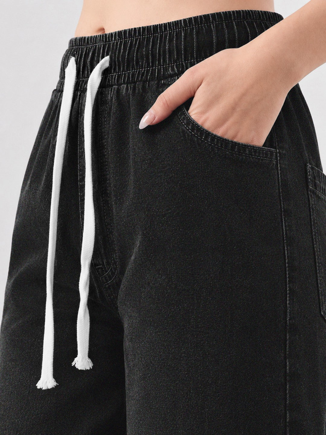 Black Baggy Drawstring Jeans-SASSAFRAS BASICS