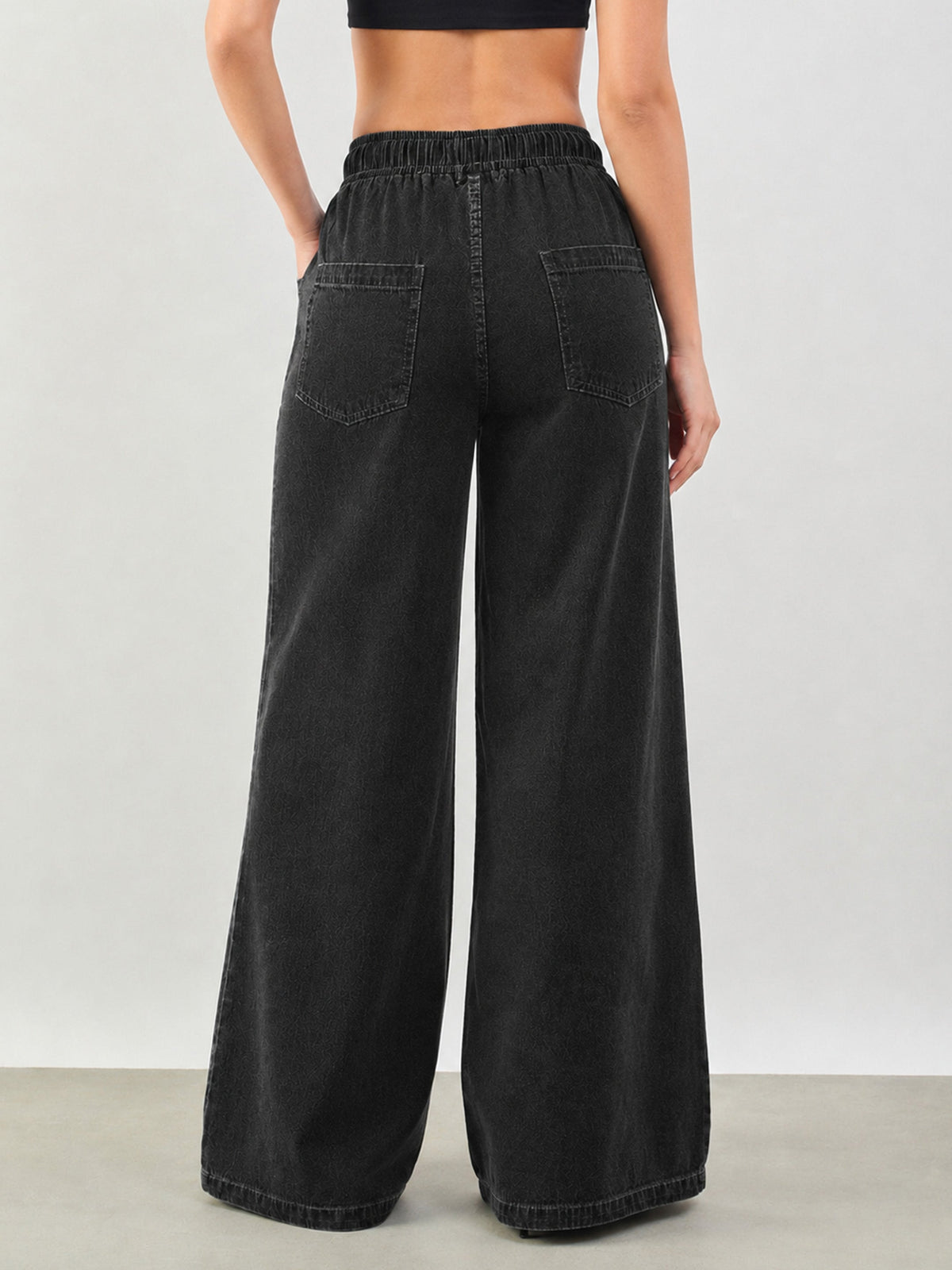 Black Baggy Drawstring Jeans-SASSAFRAS BASICS