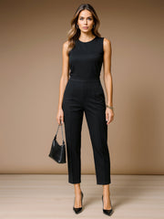 Women Black Sleeveless Round Neck Jumpsuit