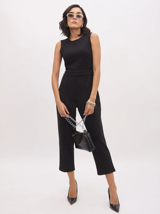 Women Black Sleeveless Round Neck Jumpsuit
