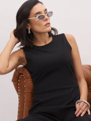 Women Black Sleeveless Round Neck Jumpsuit