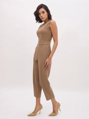 Women Dark Beige Sleeveless Round Neck Jumpsuit