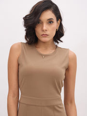 Women Dark Beige Sleeveless Round Neck Jumpsuit