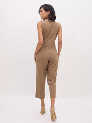 Women Dark Beige Sleeveless Round Neck Jumpsuit