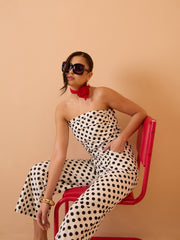 White & Black Small Polka Dot Off Shoulder Jumpsuit Pink Paprika By SASSAFRAS