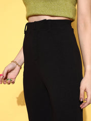 Women Black Bell Bottom Knitted Pants