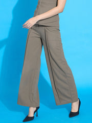 Women Beige Front Pleated Straight Fit Trousers