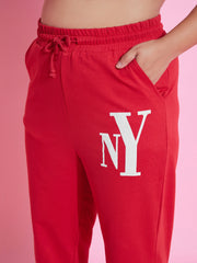 Women Red NEW YOKE Fleece Joggers