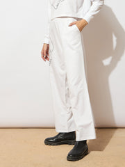 Women White Terry Line Art Track Pants