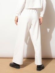 Women White Terry Line Art Track Pants