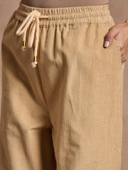 Women Beige Corduroy Straight Pants