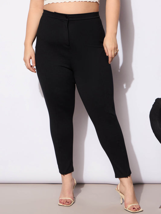 Women Black Roma Front Zipper Mom Fit Pants