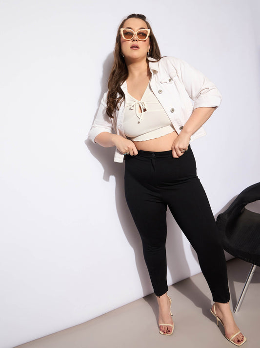 Women Black Roma Front Zipper Mom Fit Pants