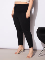 Women Black Roma Front Zipper Mom Fit Pants
