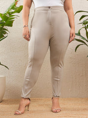 Women Light Beige Roma Front Zipper Mom Fit Pants