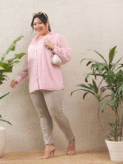 Women Light Beige Roma Front Zipper Mom Fit Pants