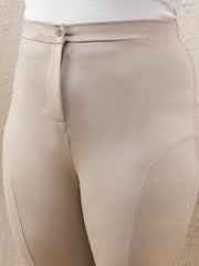 Women Light Beige Roma Front Zipper Mom Fit Pants