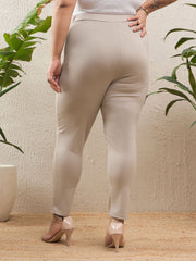 Women Light Beige Roma Front Zipper Mom Fit Pants