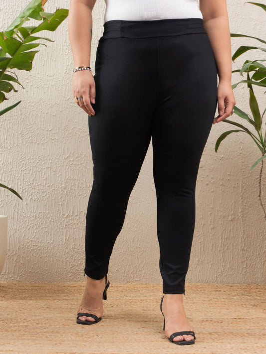Women Black Roma Side Zipper High Waist Jegging