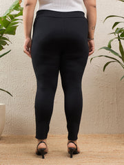Women Black Roma Side Zipper High Waist Jegging