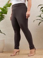 Women Dark Brown Roma Side Zipper High Waist Jegging