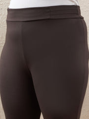 Women Dark Brown Roma Side Zipper High Waist Jegging
