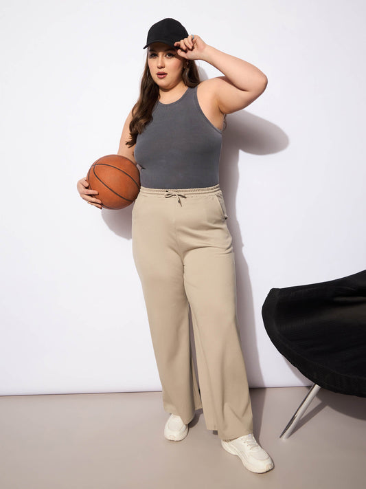 Women Light Beige Roma Elasticated Straight Pants
