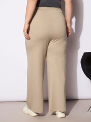Women Light Beige Roma Elasticated Straight Pants