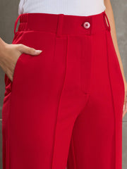 Women Red Front Darted Straight Pants