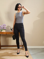 Women Black High Waist Slim Fit Pants