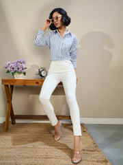 Women White High Waist Slim Fit Pants