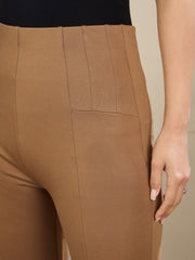 Women Beige High Waist Slim Fit Pants